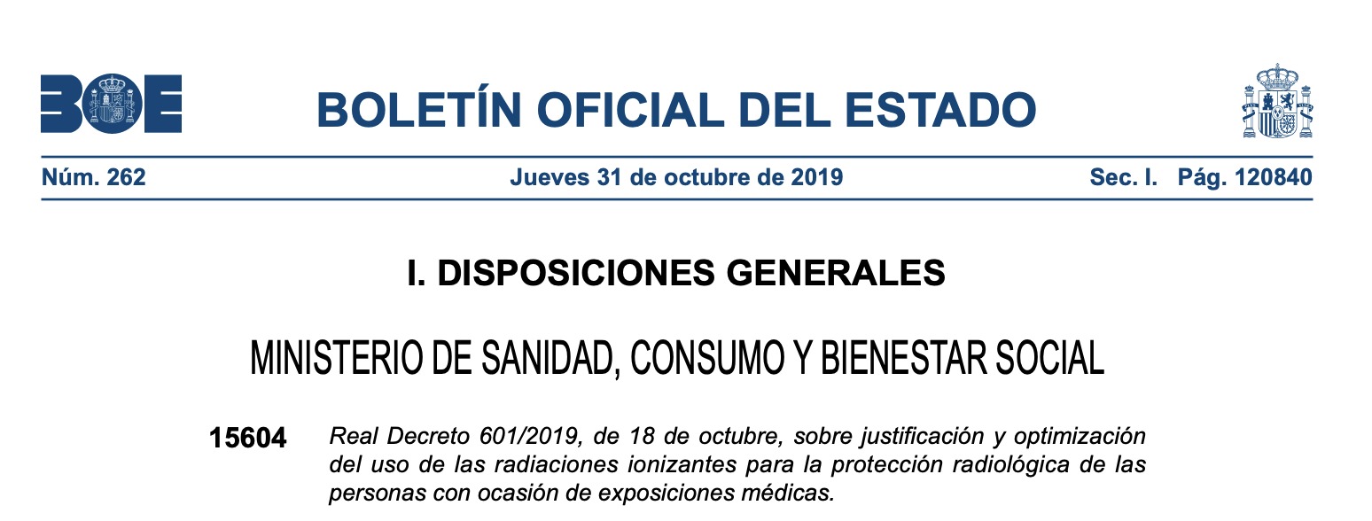 Publicado el RD 601/2019 sobre justificación y optimización del uso de las radiaciones ionizantes - SERAM