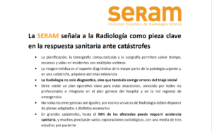 La SERAM señala a la Radiología como pieza clave en la respuesta sanitaria ante catástrofes