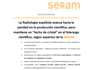 La Radiología española avanza hacia la paridad en la producción científica, pero mantiene un “techo de cristal” en el liderazgo científico, según expertos de la SERAM