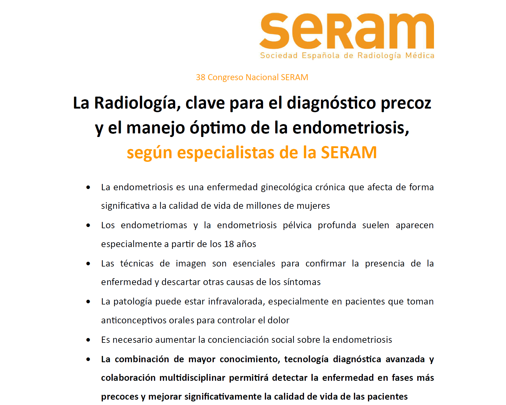La Radiología, clave para el diagnóstico precoz y el manejo óptimo de la endometriosis, según especialistas de la SERAM