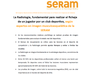 La Radiología, fundamental para realizar el fichaje de un jugador por un club deportivo, según expertos en imagen musculoesquelética de la SERAM