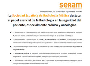 La Sociedad Española de Radiología Médica destaca el papel esencial de la Radiología en la seguridad del paciente, especialmente crónico y oncológico