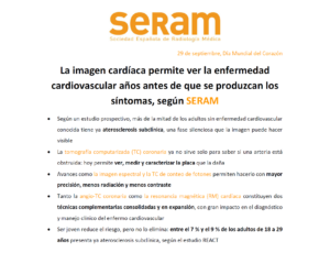 La imagen cardíaca permite ver la enfermedad cardiovascular años antes de que se produzcan los síntomas, según SERAM
