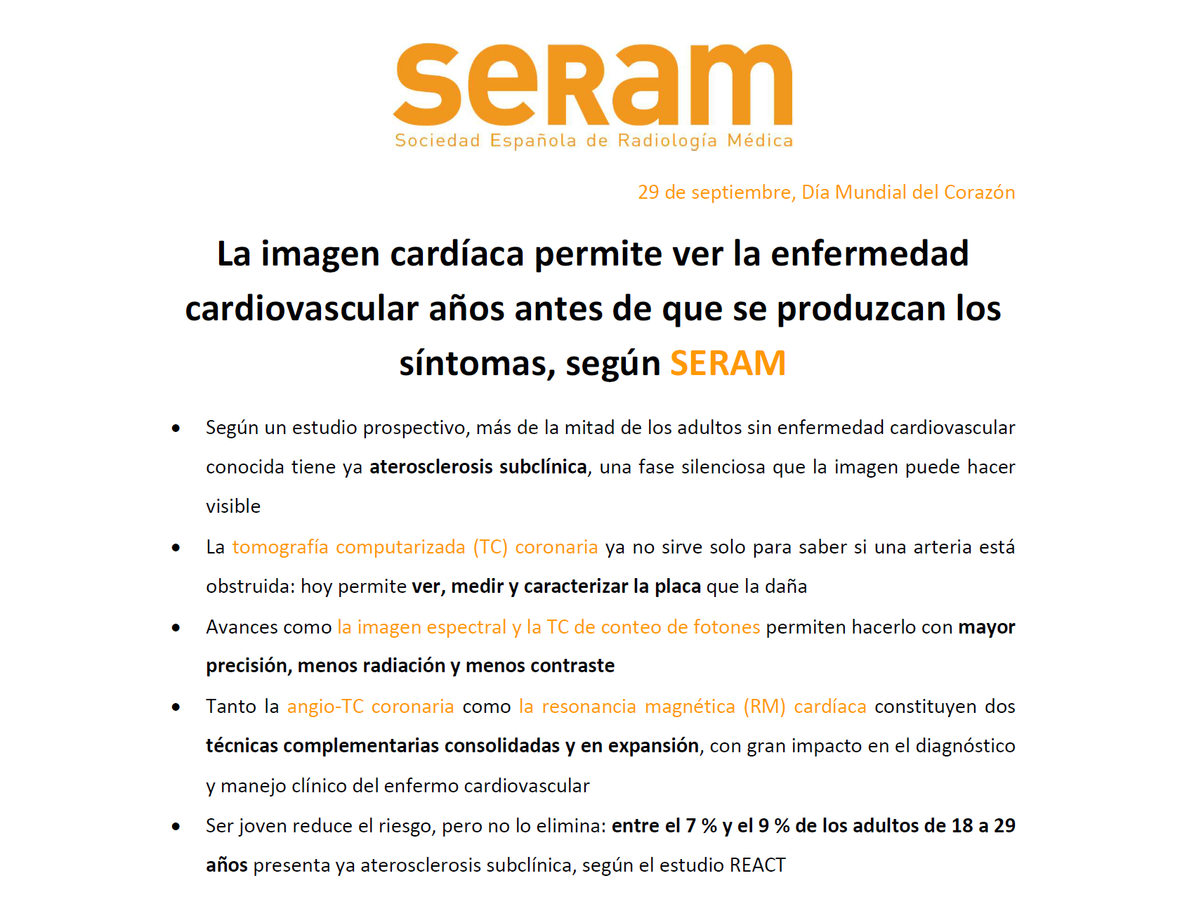 La imagen cardíaca permite ver la enfermedad cardiovascular años antes de que se produzcan los síntomas, según SERAM